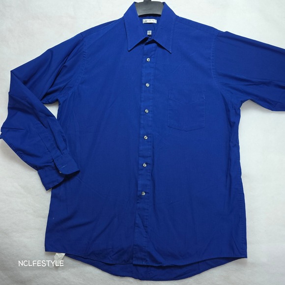 Arrow Other - Arrow Mens Royal Blue Easy Care Dress Shirt Large 16 34/35 Super Broadcloth L/S